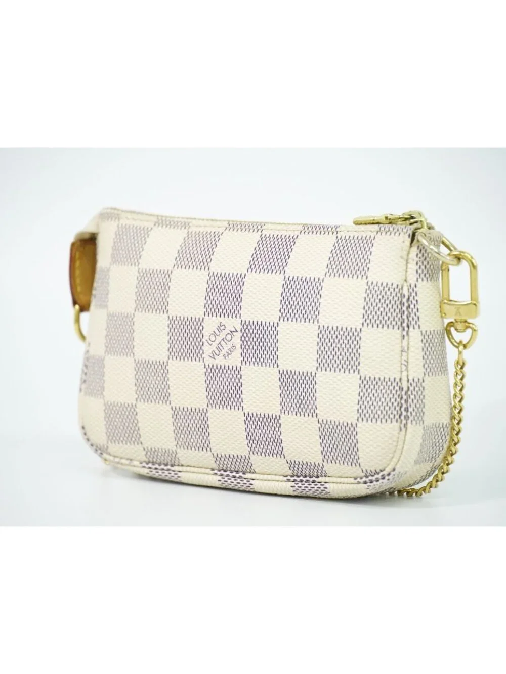 Louis Vuitton LV Mini Pochette Accessoires Damier Azur Handbag Pouch White Gray